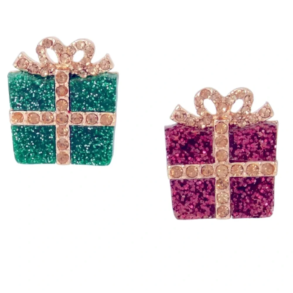 New Betsey Johnson Christmas Present Mismatched Stud Earrings - Picture 1 of 12